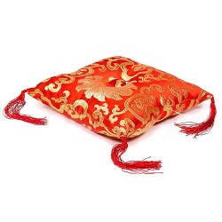 Coussin rouge fleuri pour bol tibétain- 18x18x5