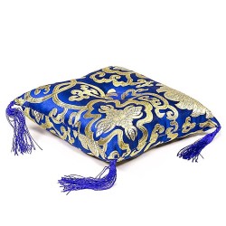 Coussin bleu fleuri pour bol tibétain- 18x18x5cm